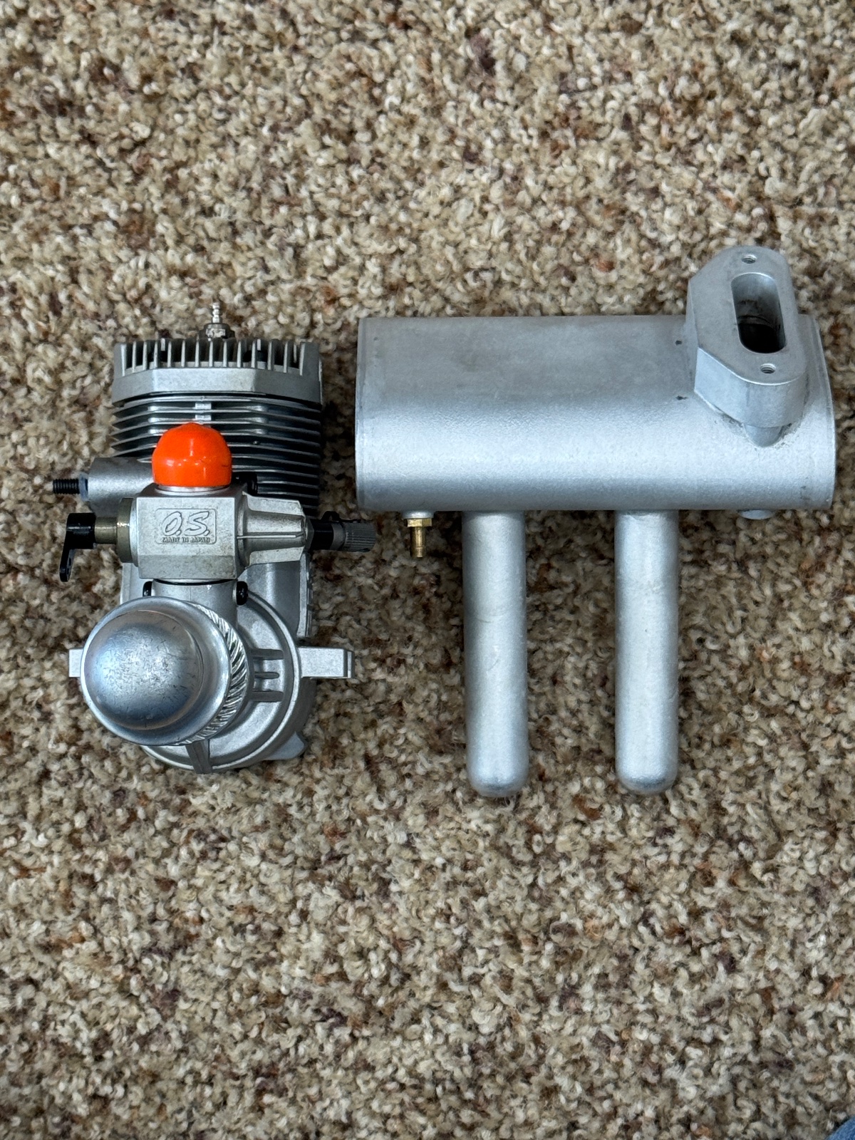 O.S. 120 AX two-stroke nitro engine with BCM Pitts-style muffler photo 3